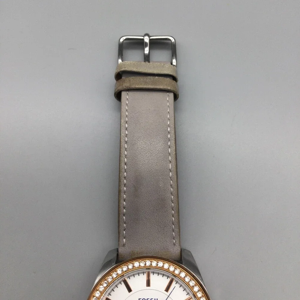 Fossil Womens Watch 38mm Gold Silver Tone Day Date Leather BQ3384 New Battery